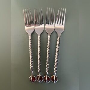 Pier One Imports 4 Salad Forks Flatware Stainless Amber Bead Marble Twisted